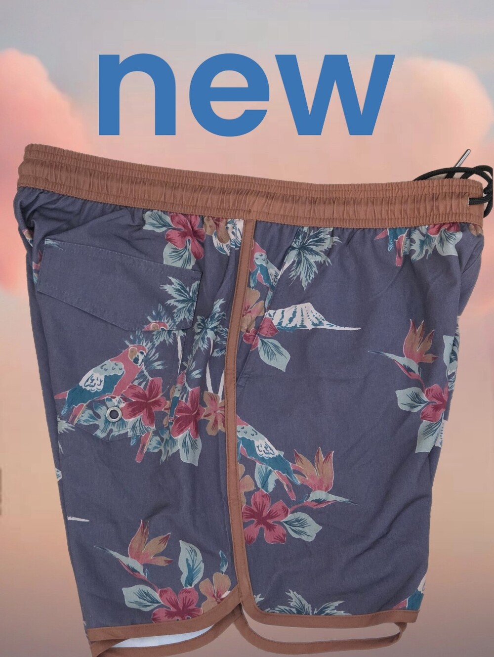 Adult lined parrot tropical Print Board Shorts M